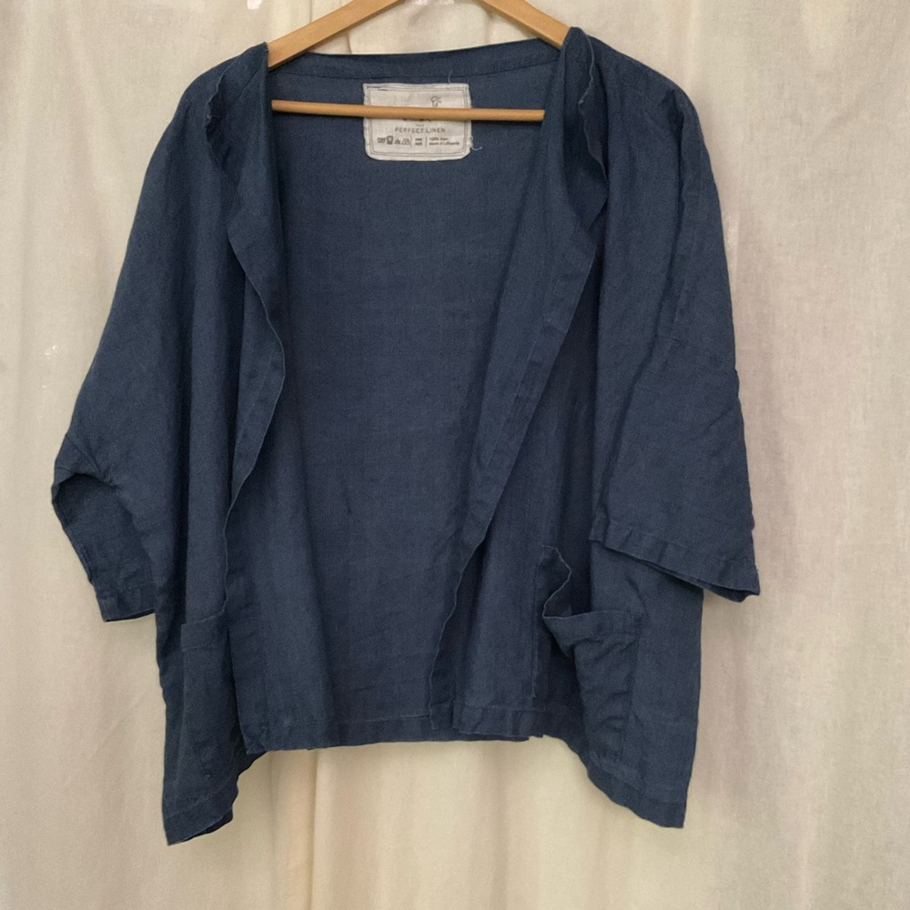 notPERFECTLINEN Linen Short Sintra Jacket Cardigan, denim, one size, minimalist